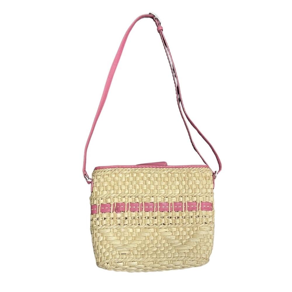 Brighton Carmella Straw Shoulder Crossbody Bag Purse Leather Trim VNTG Summer